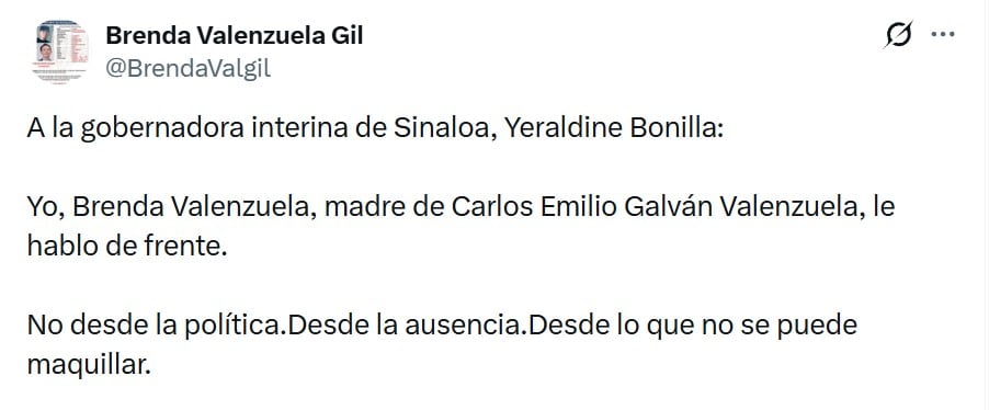 Mamá de Carlos Emilio pide justicia para su hijo a la nueva gobernadora interina