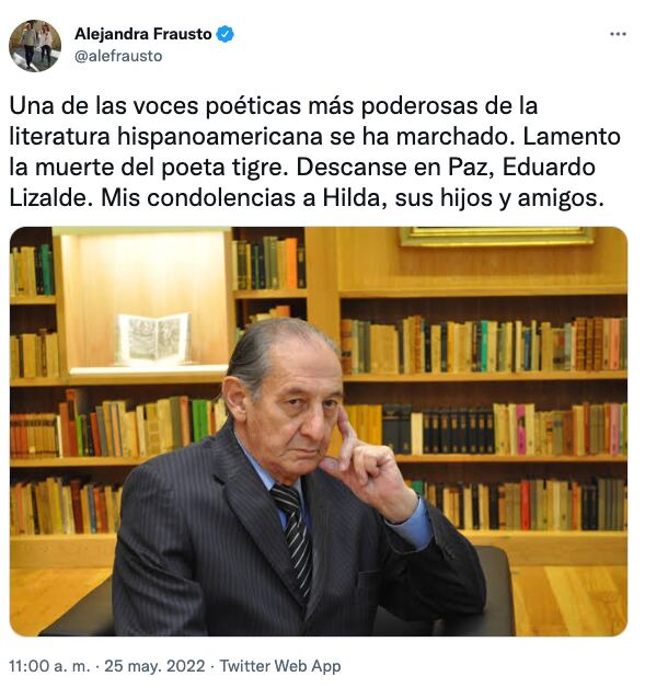 Alejandra Frausto lamenta la muerte de Eduardo Lizalde