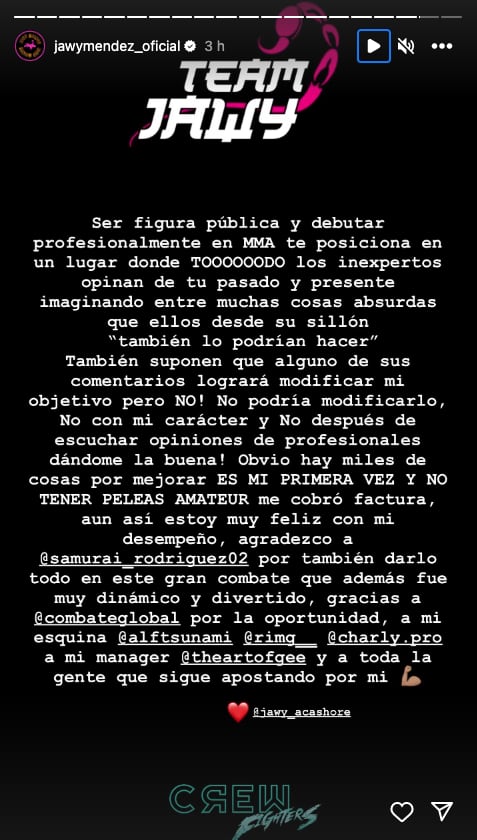 Jawy Méndez arremete contra quienes lo critican por perder en su primera pelea