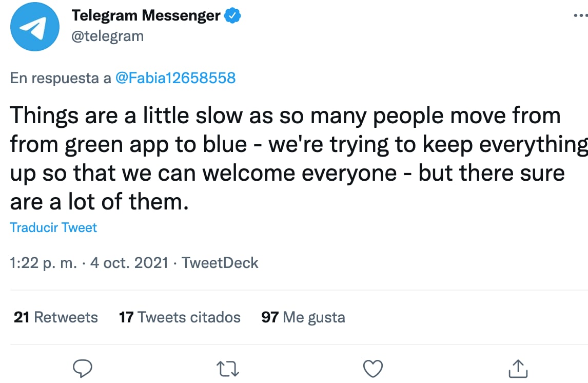 Reporte de fallas en Telegram