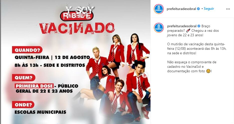 Usan imagen de RBD para promover vacuna en Brasil.