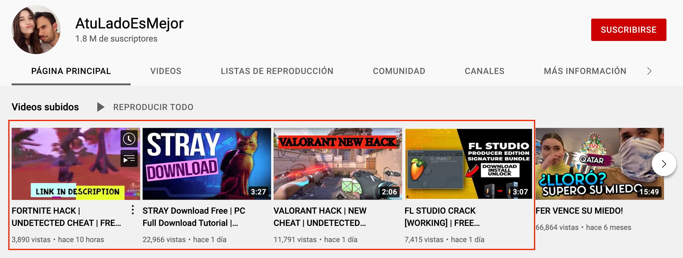 Cuenta hackeada 'AtuLadoEsMejor' en YouTube