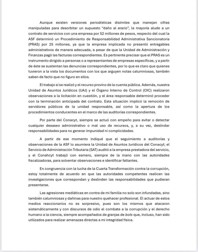 Comunicado de María Elena Álvarez-Buylla ante corrupción del Conacyt.