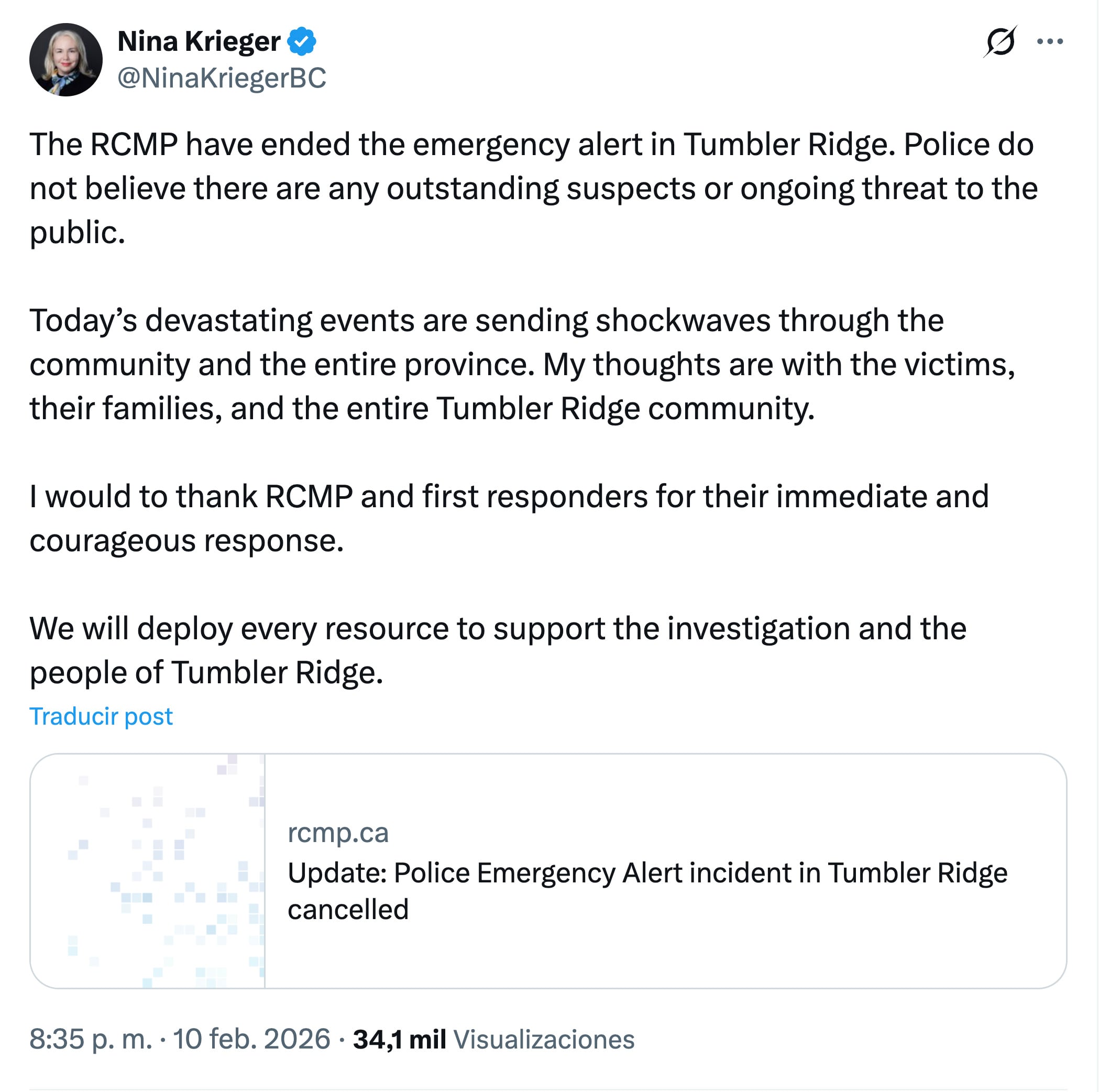 Tiroteo en Canadá deja 10 muertos