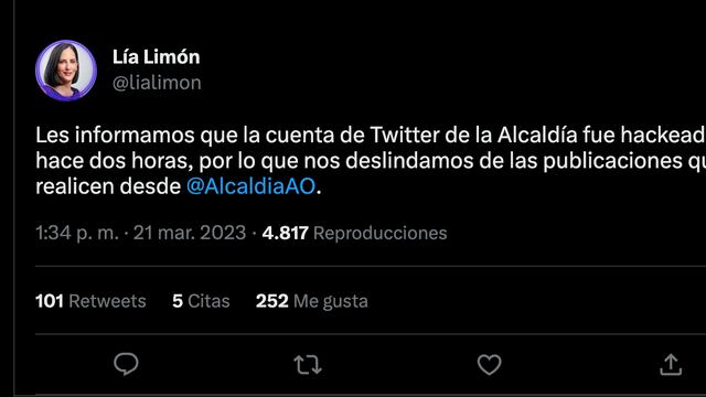 LÍA LIMÓN ANUNCIA HACKEO