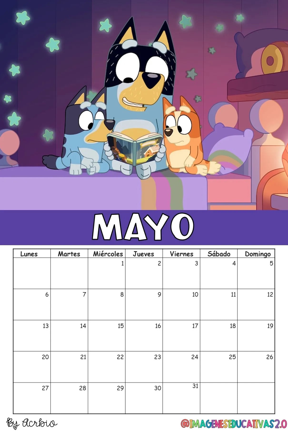 Calendario de Bluey 2024: Plantilla para editar e imprimir