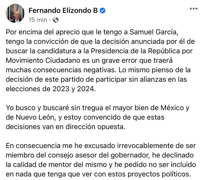 Mensaje de Fernando Elizondo