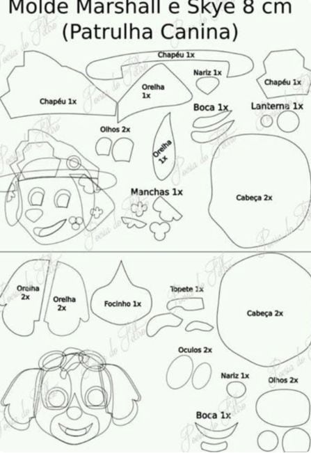 Plantilla de Paw Patrol en fieltro de Marshall y Skye
