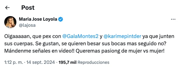 María José quiere ver romance entre Gala Montes y Karime Pindter