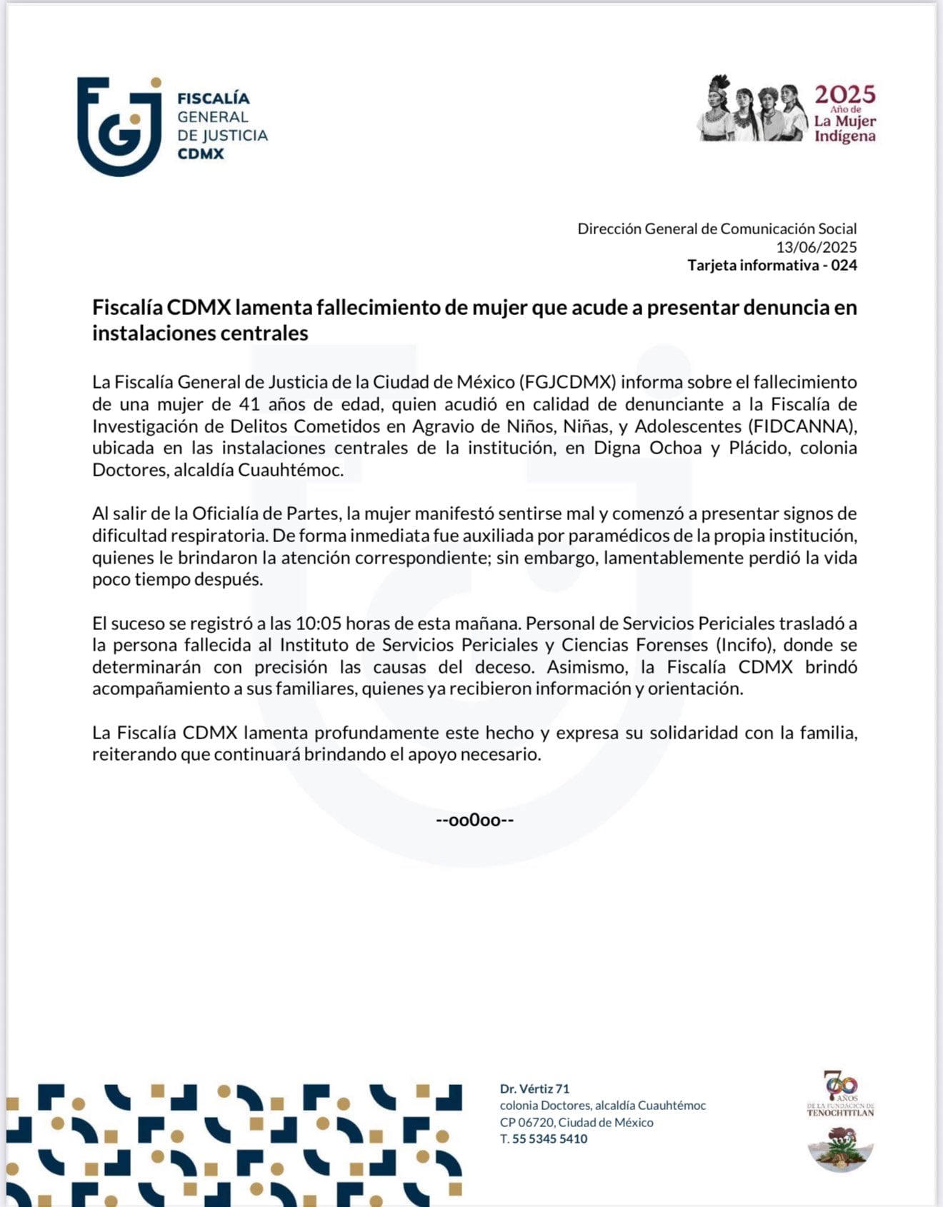 Comunicado de Fiscalía CDMX