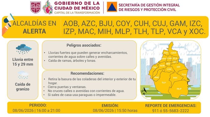 Granizo y lluvias fuertes amenazan a toda la CDMX esta tarde