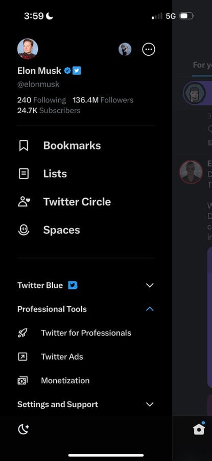 Tuit de Elon Musk anunciando monetización de influencers