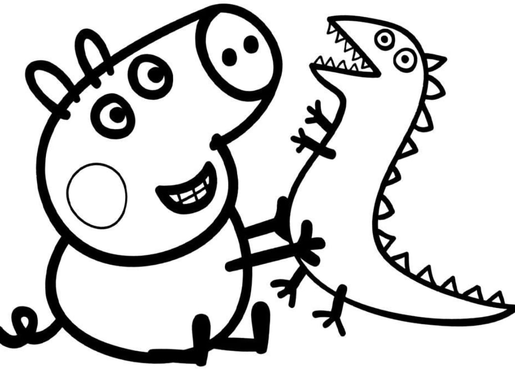George de Peppa Pig con su dinosaurio en primavera