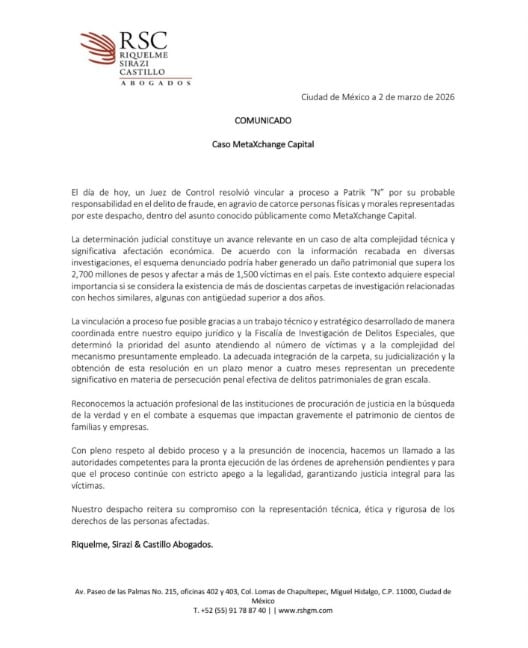 Avanza caso Metaxchange: vinculan a proceso a Patrick Rodríguez