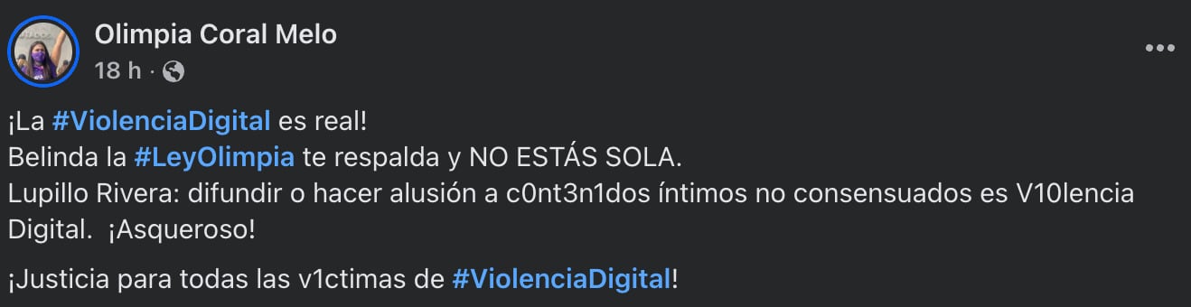 Olimpia Coral Melo muestra su apoyo a Belinda