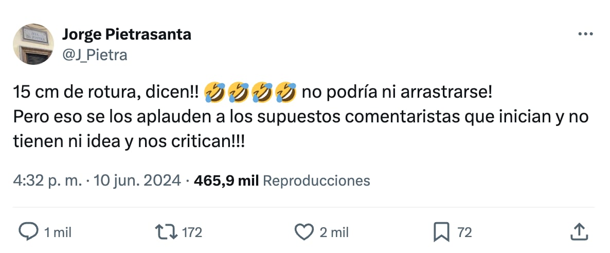 Tweet de Jorge Pietrasanta