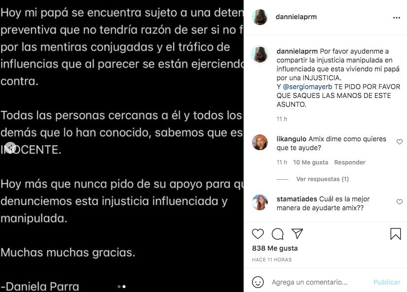 Daniela Parra comunicado