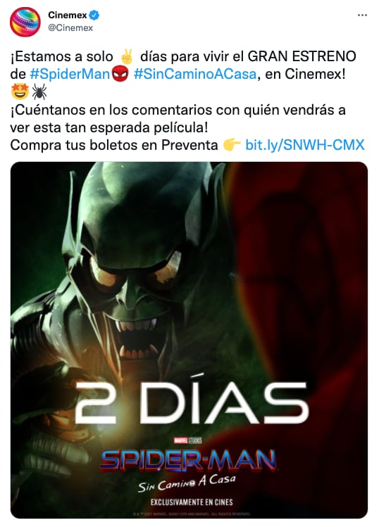 Estreno de 'Spider-man: No Way Home' en Cinemex