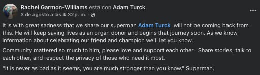 Adam Turck pidió que donaran sus órganos
