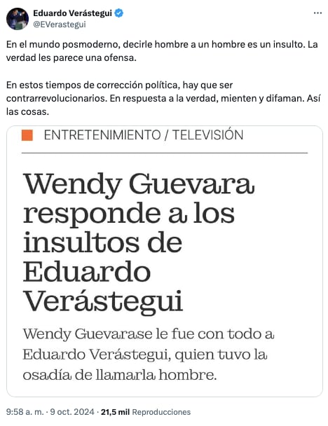 Eduardo Verástegui lanza nuevo ataque contra Wendy Guevara