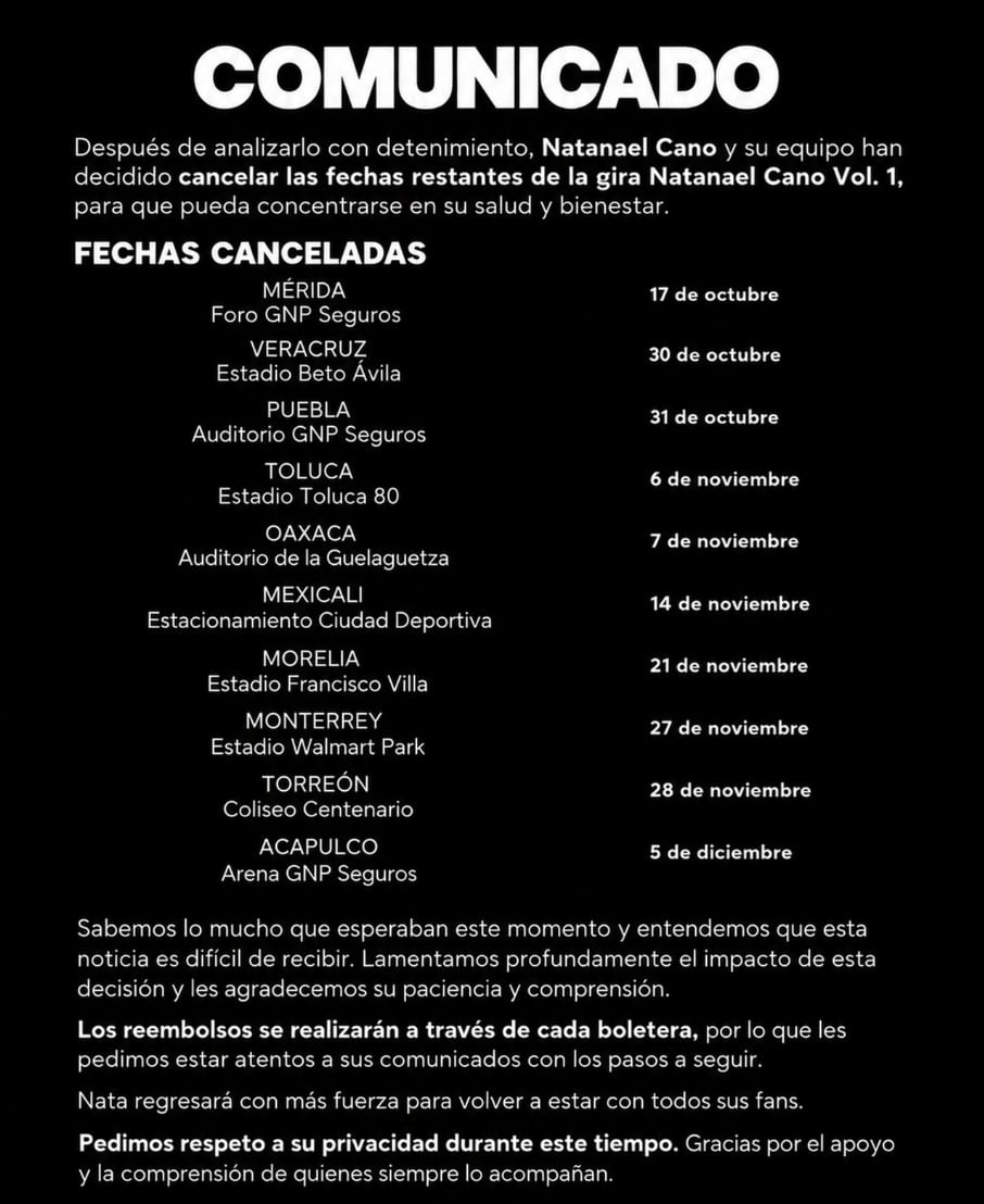 Natanael Cano suspende los 10 conciertos de su gira "Natanael Cano Vol. 1"