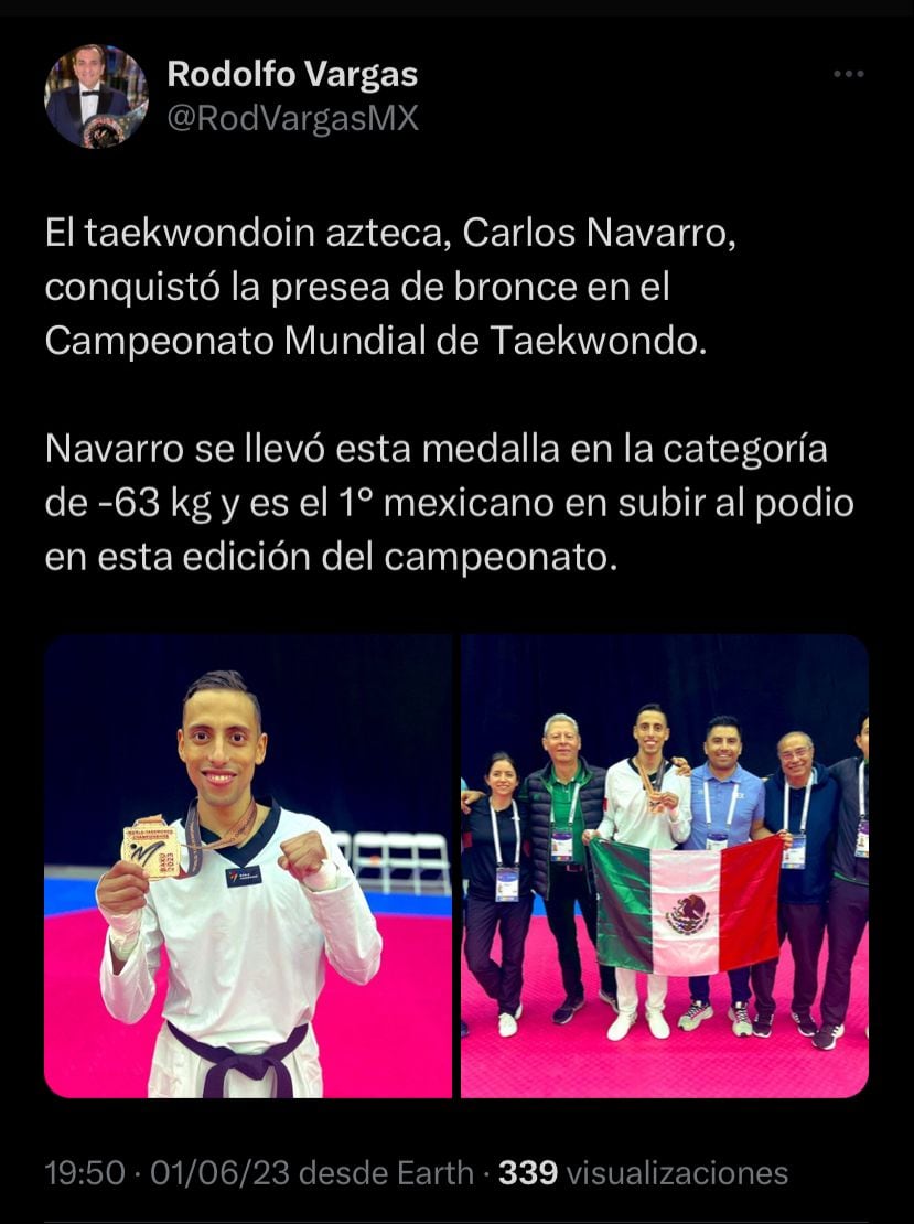 Carlos Navarro, medallista en el Mundial de Taekwondo 2023.