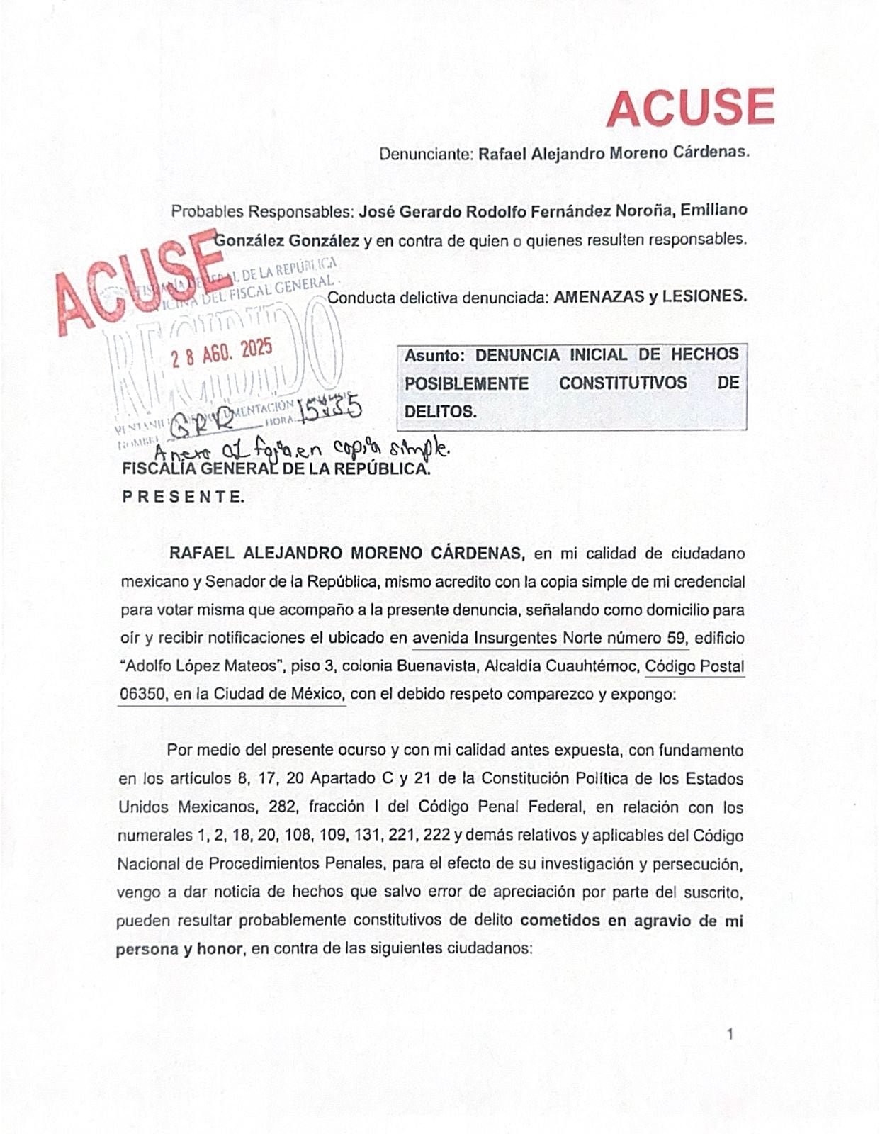 Alejandro Moreno también denunció a Gerardo Fernández Noroña ante la FGR