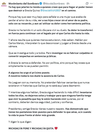 “No jueguen con su memoria”: Movimiento del Sombrero acusa campaña contra Grecia Quiroz