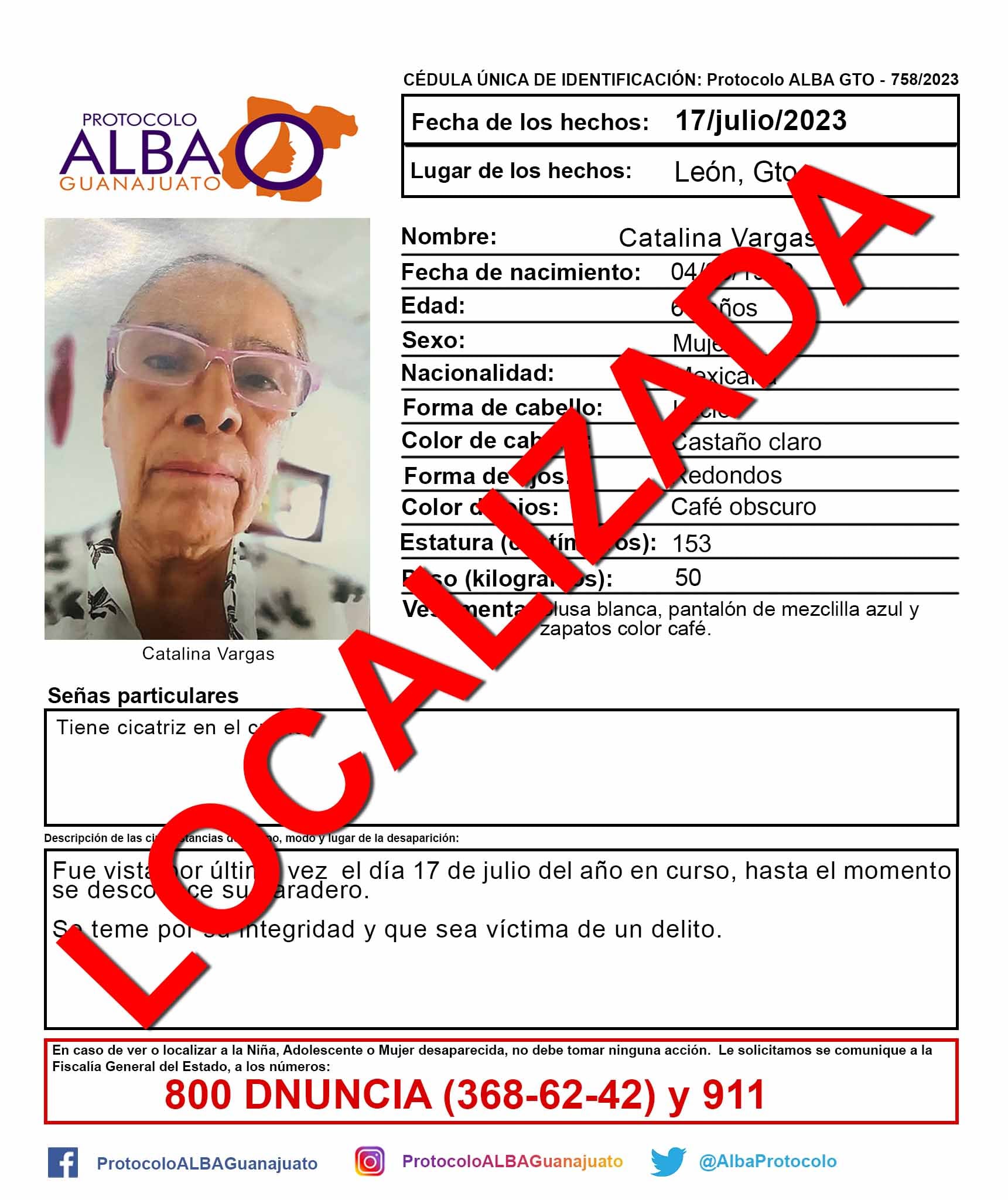 Catalina Vargas fue encontrada con vida