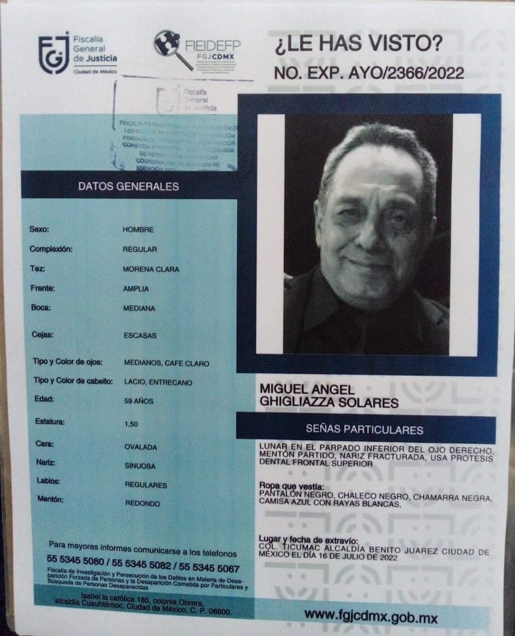 desaparición de Miguel Ángel Ghigliazza Solares, actor de doblaje en CDMX