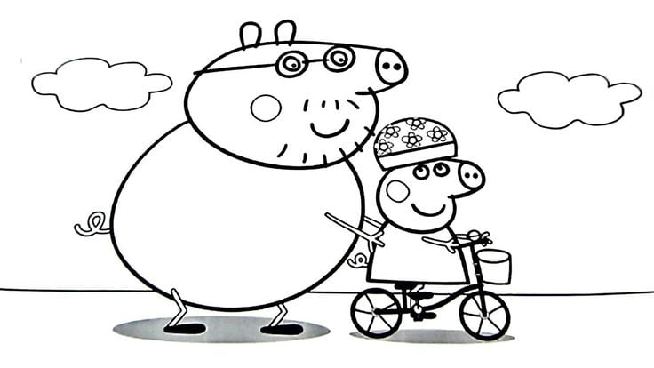Dibujos de Papá Cerdito con Peppa Pig y George para colorear por el Día del Padre