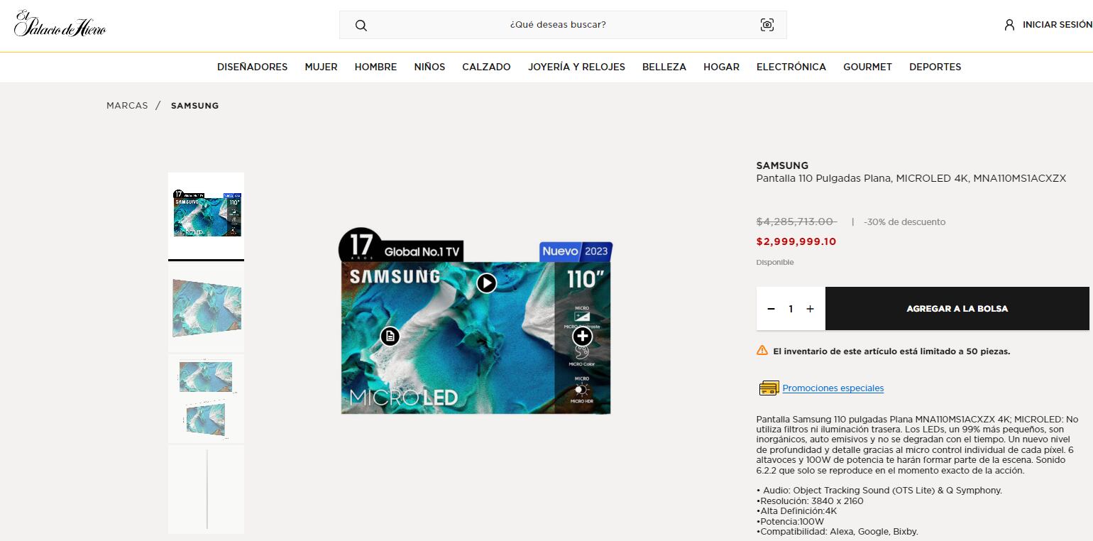 Precio de la nueva Smart TV de Samsung de 110 pulgadas