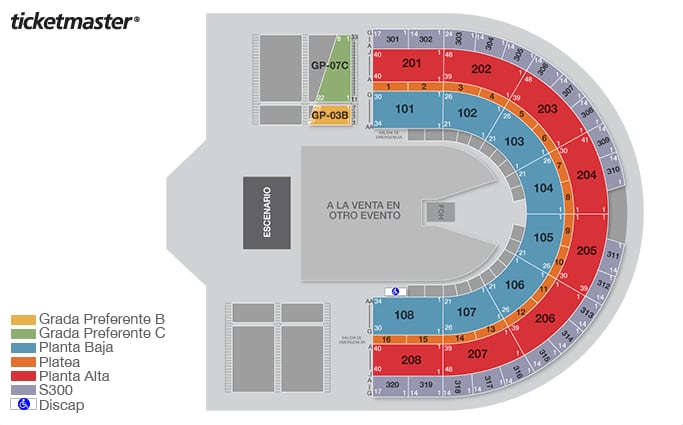 Mapa por sección Arena VFG, Guadalajara