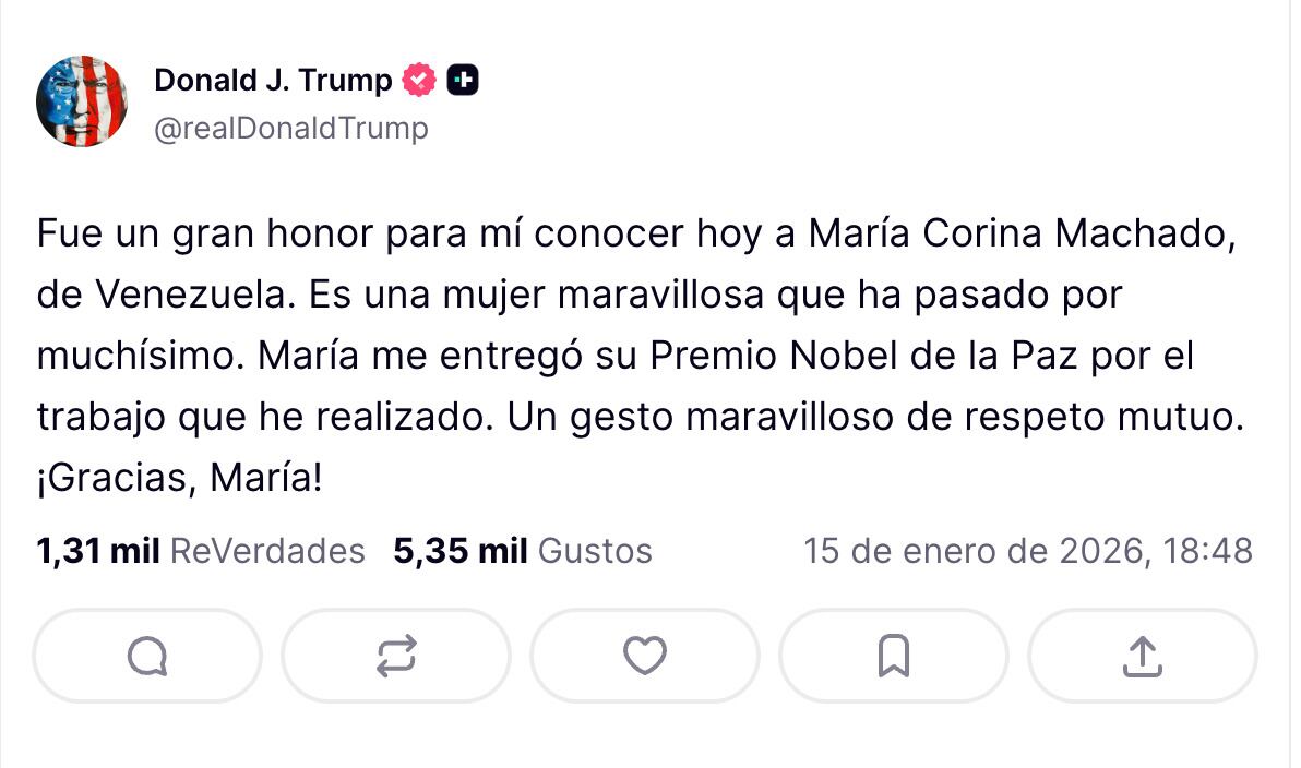 Donald Trump recibió premio Nobel de la Paz