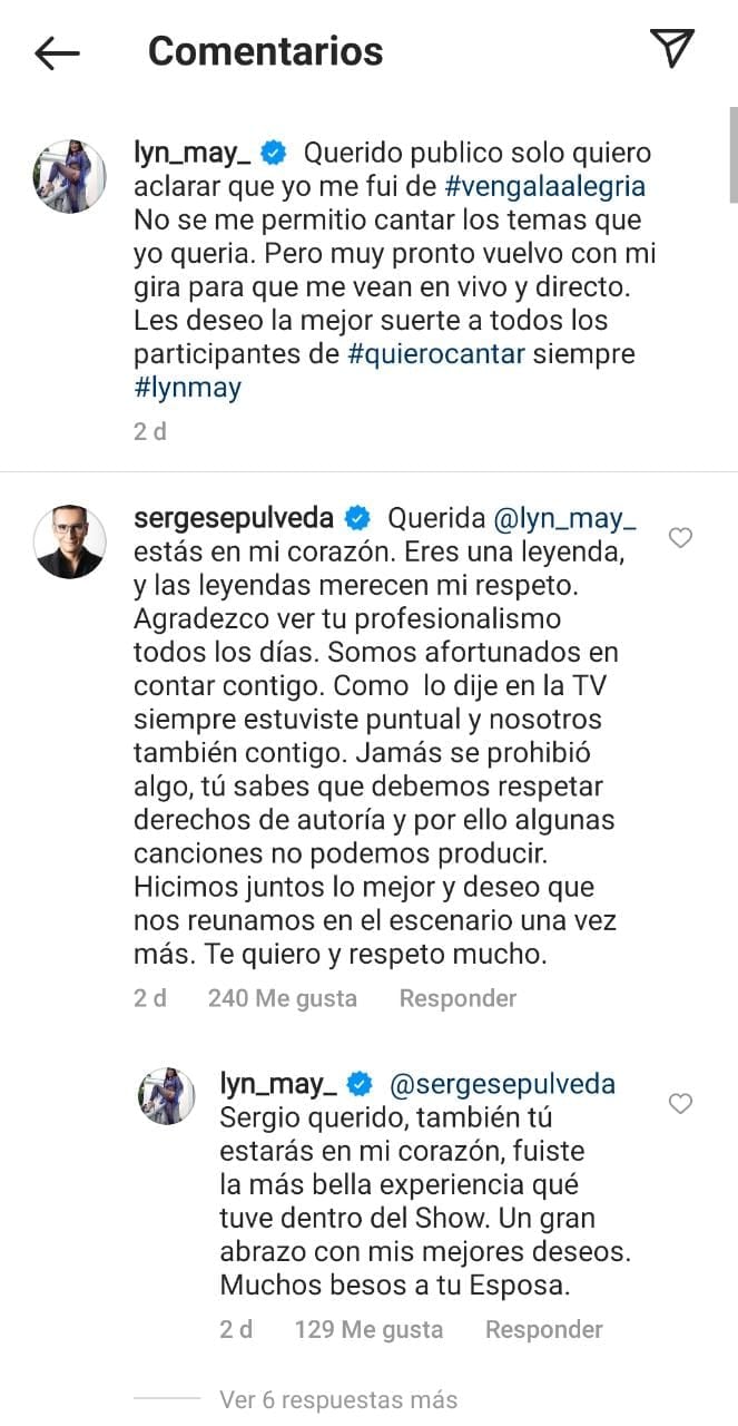 Comentarios de Instagram en la publicación de Lyn May