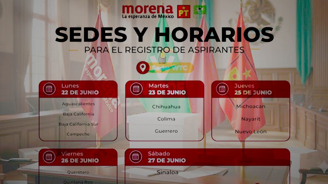 Alianza Morena-PT-PVEM publica calendario para coordinadores estatales: fechas, sedes y horarios