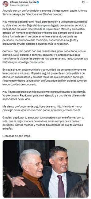 Gobierno de Tlaxcala y figuras de la política dan último adiós a Alfonso Sánchez Anaya