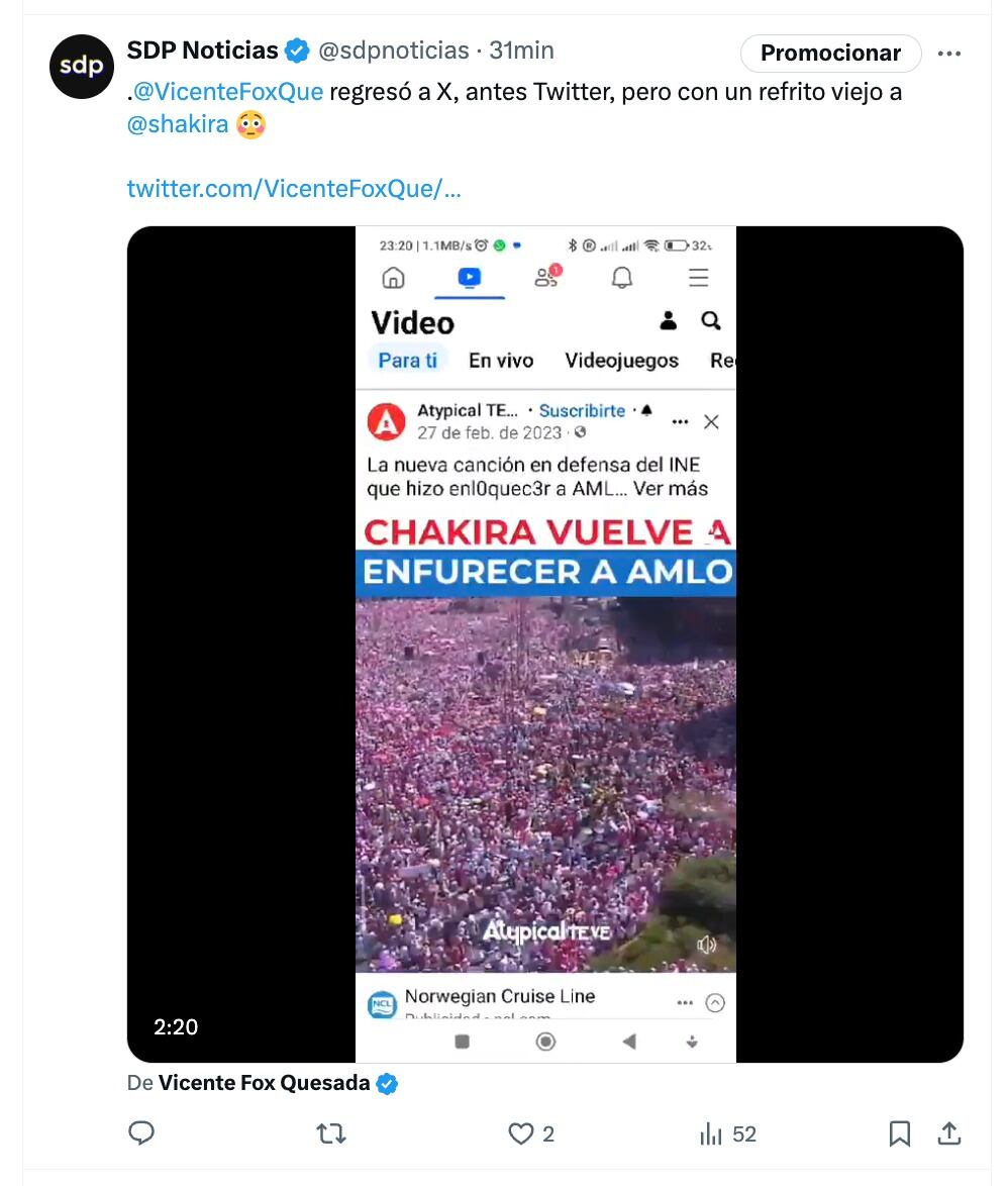 Vicente Fox borró la publicación de la canción plagio de Shakira