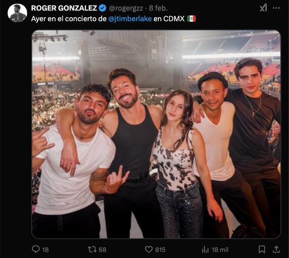 Roger González asiste a concierto de Justin Timberlake junto a un grupo de amigos