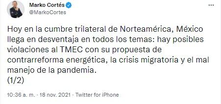 Tuit de Marko Cortés