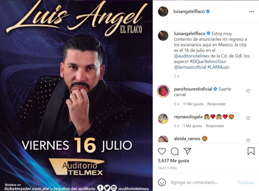 Luis Ángel 'El Flaco' regresará a escenarios de México