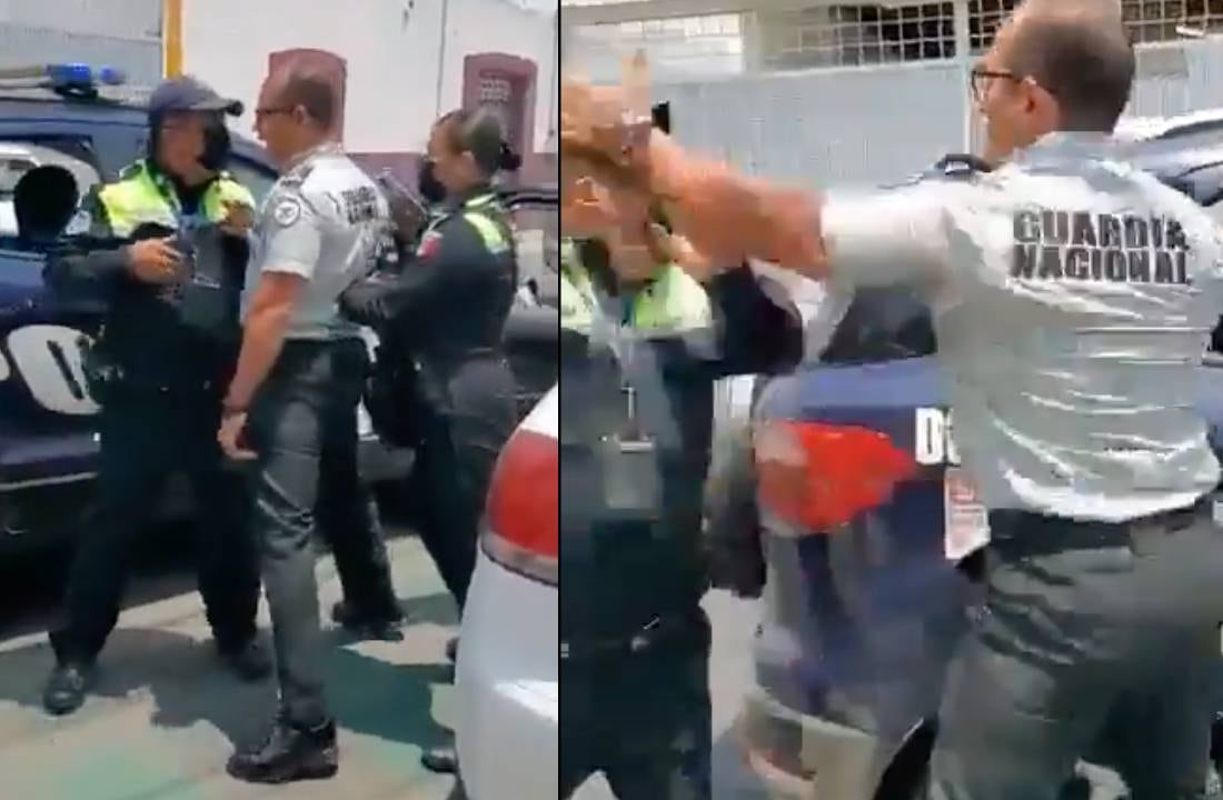 Elemento de la Guardia Nacional golpea e insulta a policías de tránsito