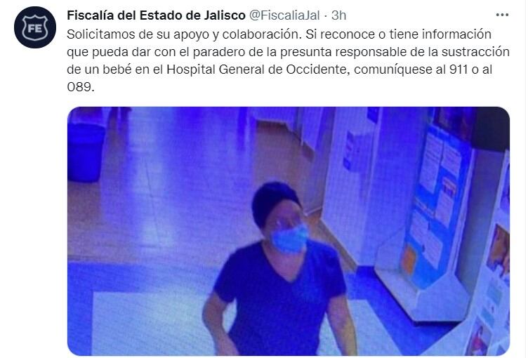 Publicación de la Fiscalía de Jalisco en Twitter