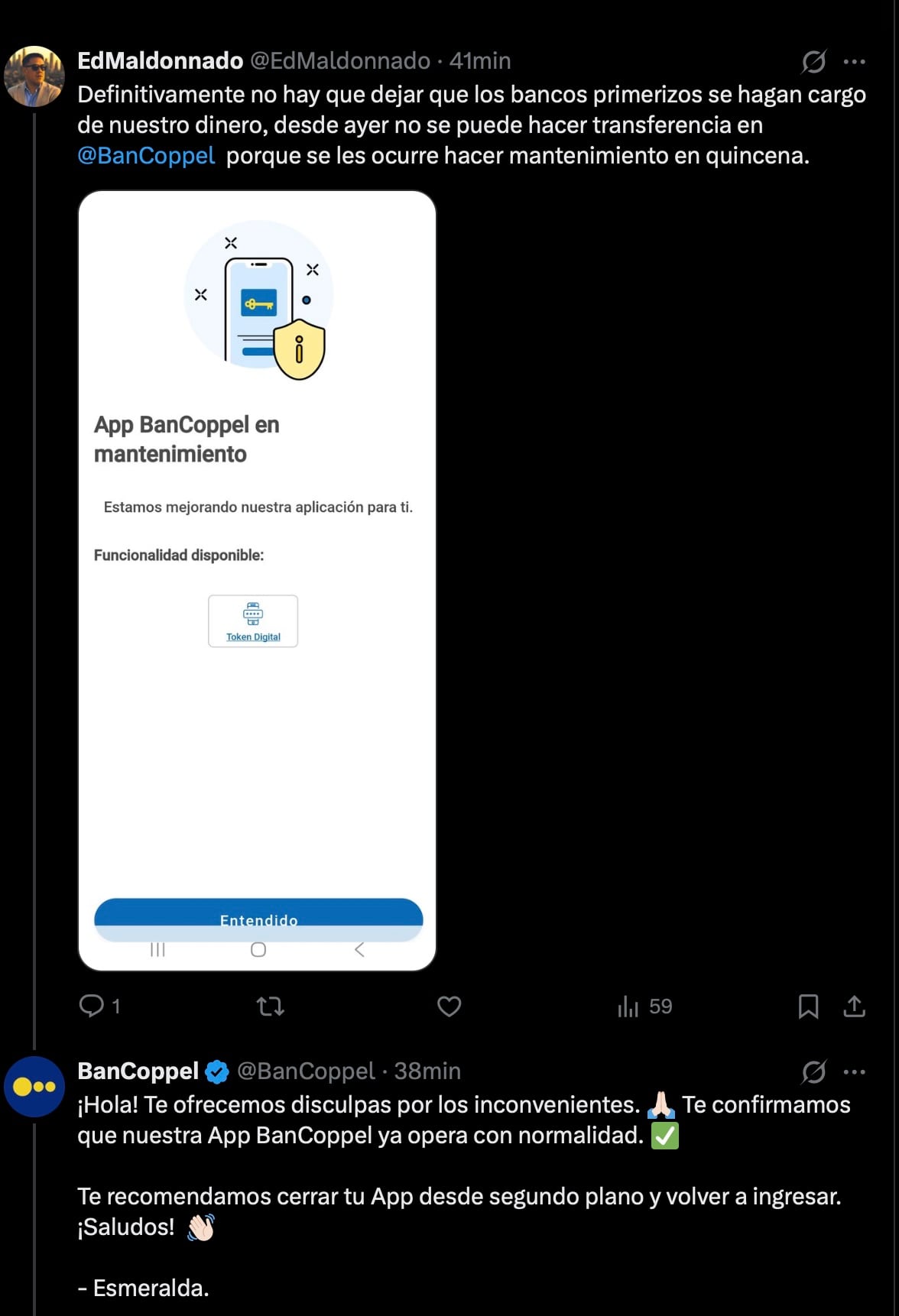 Persisten las fallas en la app de BanCoppel por segundo día consecutivo