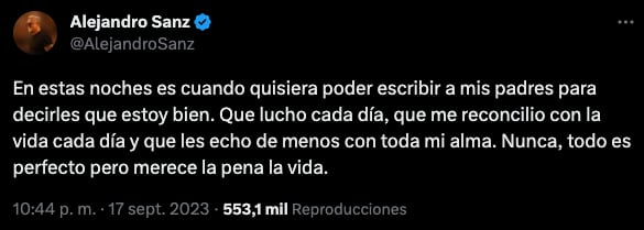 Alejandro Sanz comparte mensaje que preocupa a sus fans