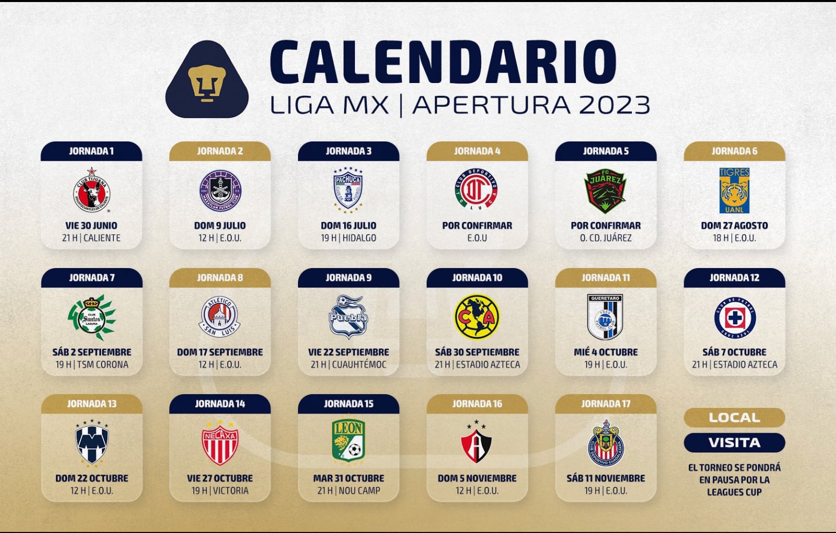 Club Pumas calendario Apertura 2023