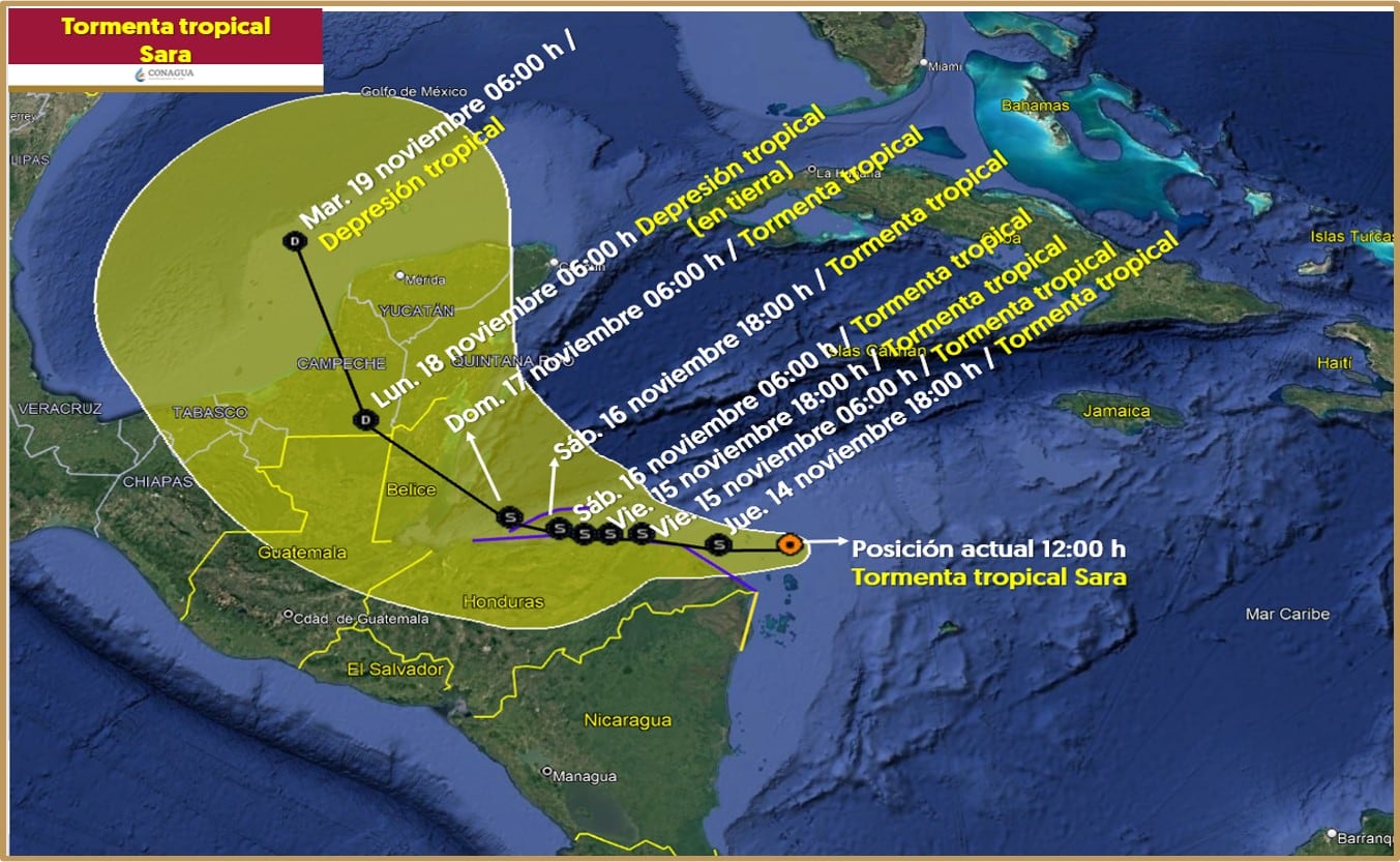 Trayectoria tormenta tropical Sara en México