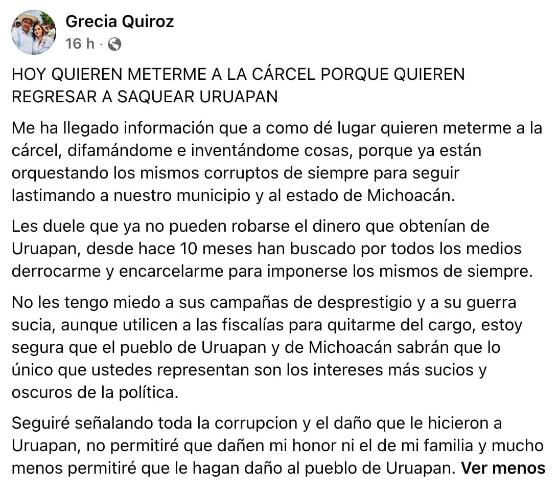 Grecia Quiroz denuncia guerra sucia en su contra con plan para meterla en la cárcel