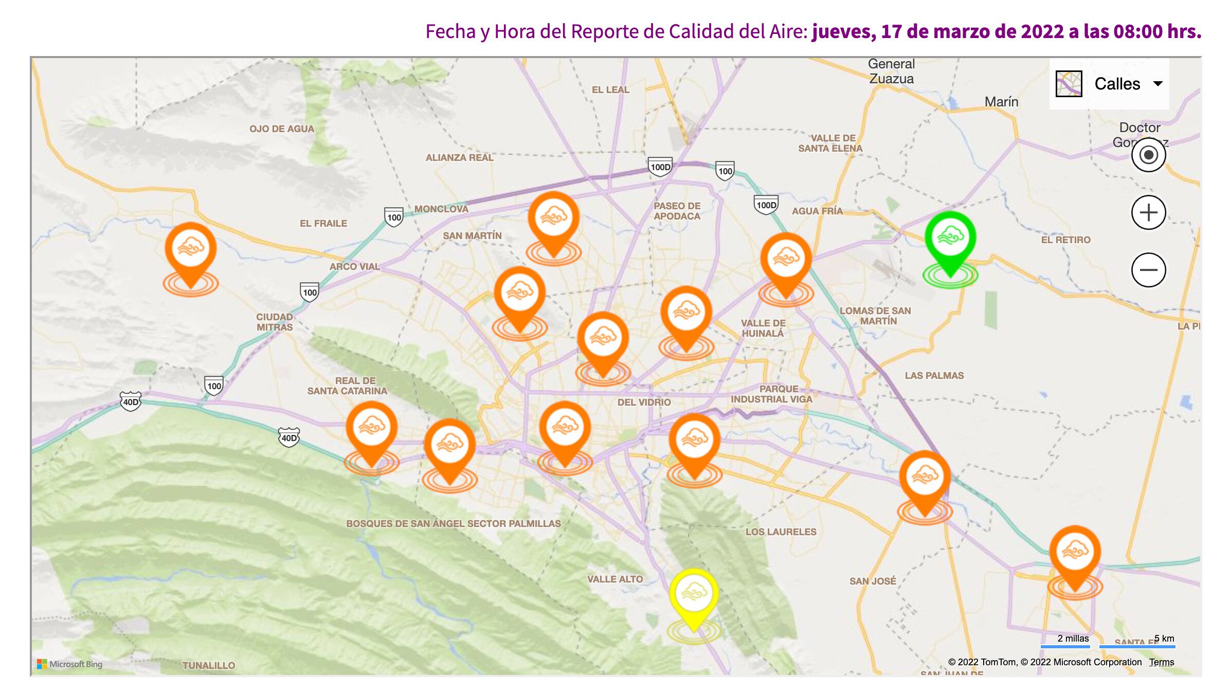 Calidad del Aire Nuevo León a las 08:00 horas del 17 de marzo de 2022