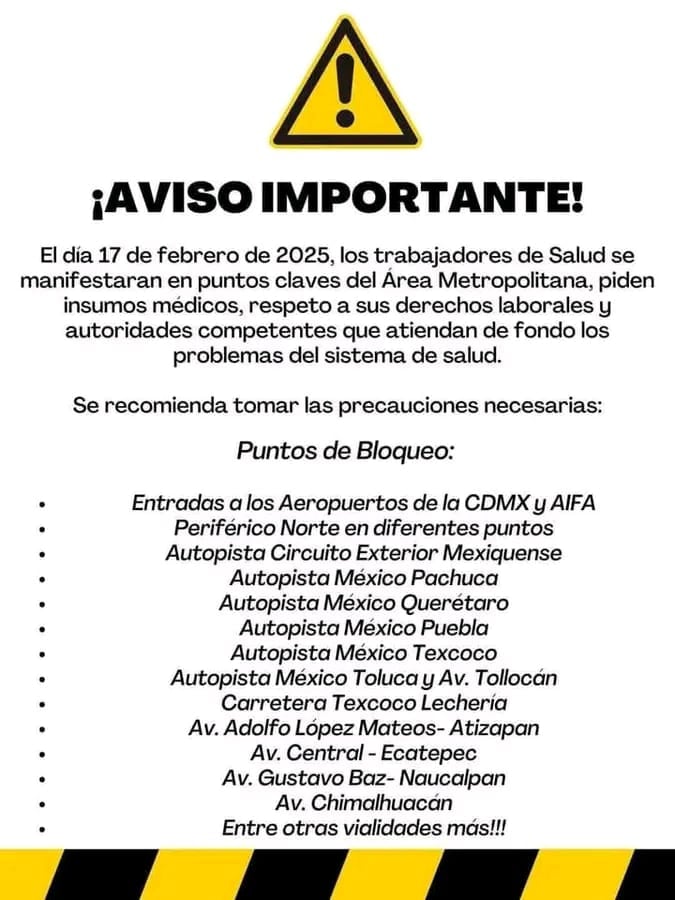 Bloqueos en el Estado de México y CDMX 17 de febrero